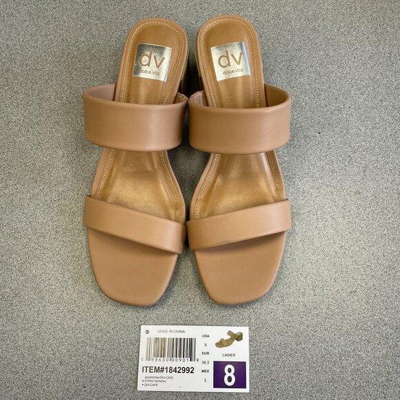 NEW Dolce Vita Sharona Women's Size 8 Block Heel Slide Sandals Tan - Picture 2 of 7